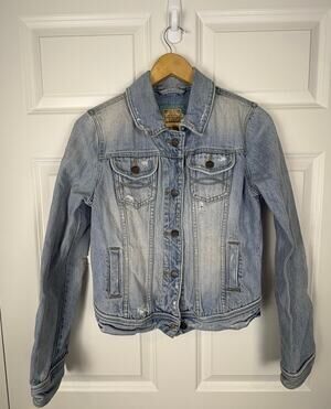 Abercrombie & Fitch Denim Jacket Distressed Vintage Y2K Light Wash Women's L